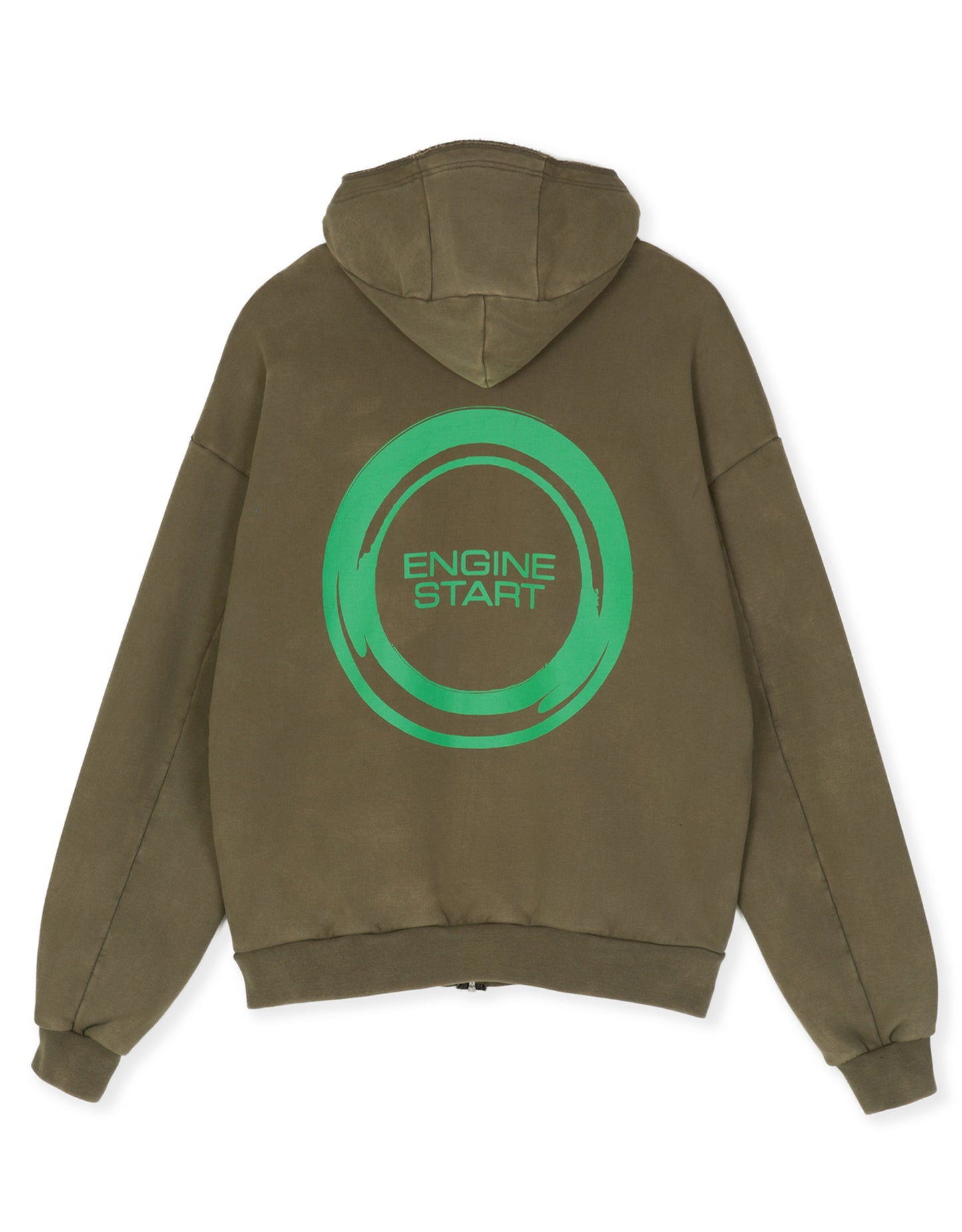 ENGINE START BUTTON ZIP-UP HOODIE KHAKI