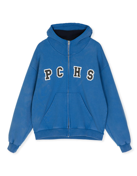 ENGINE START BUTTON ZIP-UP HOODIE BLUE